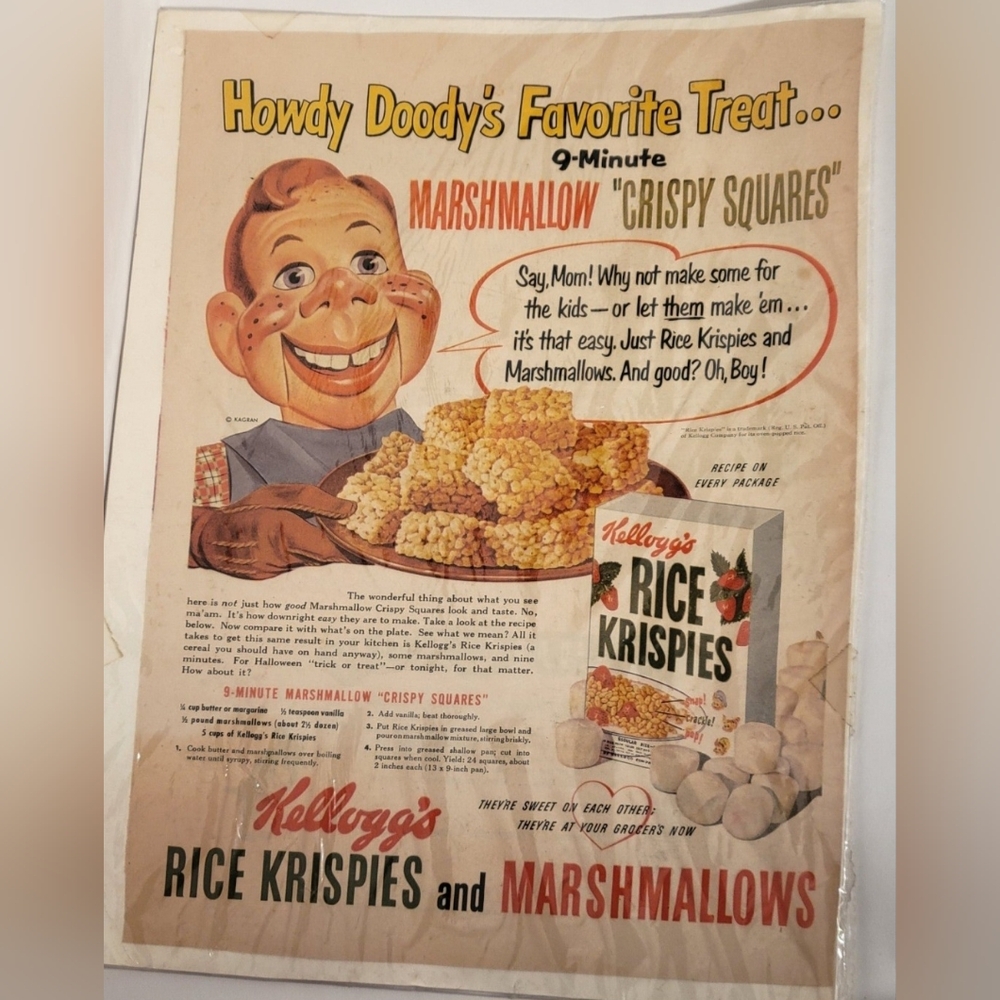 1951 Ad: Howdy Doody for Rice Krispies And Original Cookie Recipe